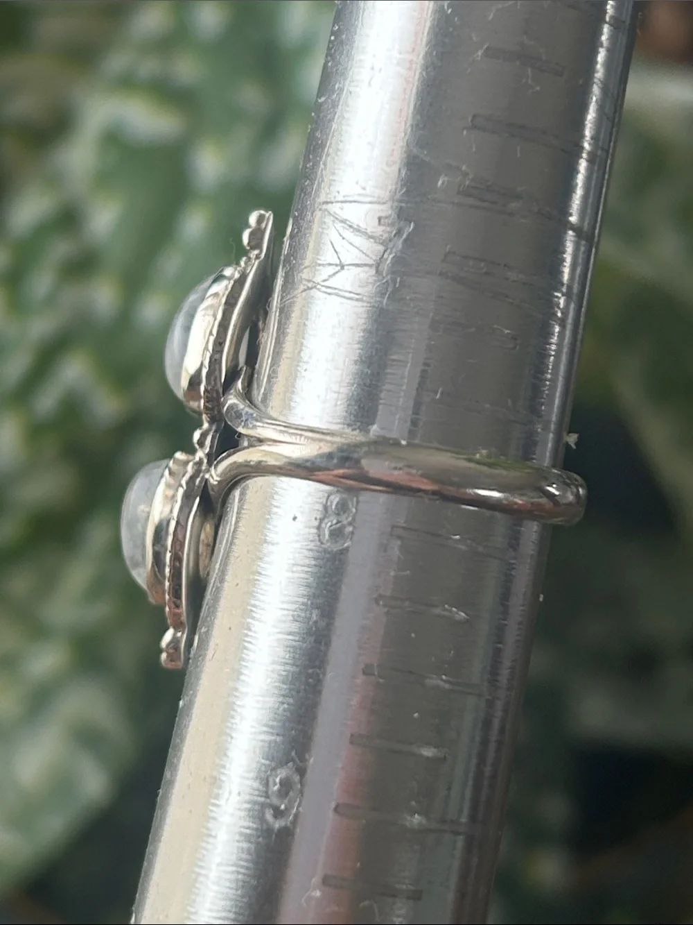 Sterling Silver Double Teardrop Moonstone Ring - Blue Flash